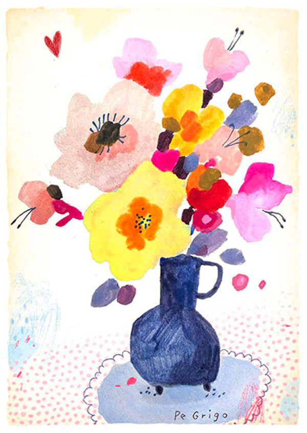 Produktfoto zu Postkarte Blumenstrauß in Vase blau Pe Grigo