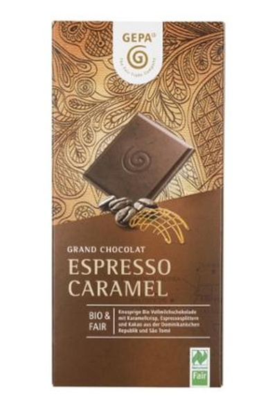 Produktfoto zu VPE Vollmilchschokolade mit Espresso und Karamellcrisp 10x100g GEPA