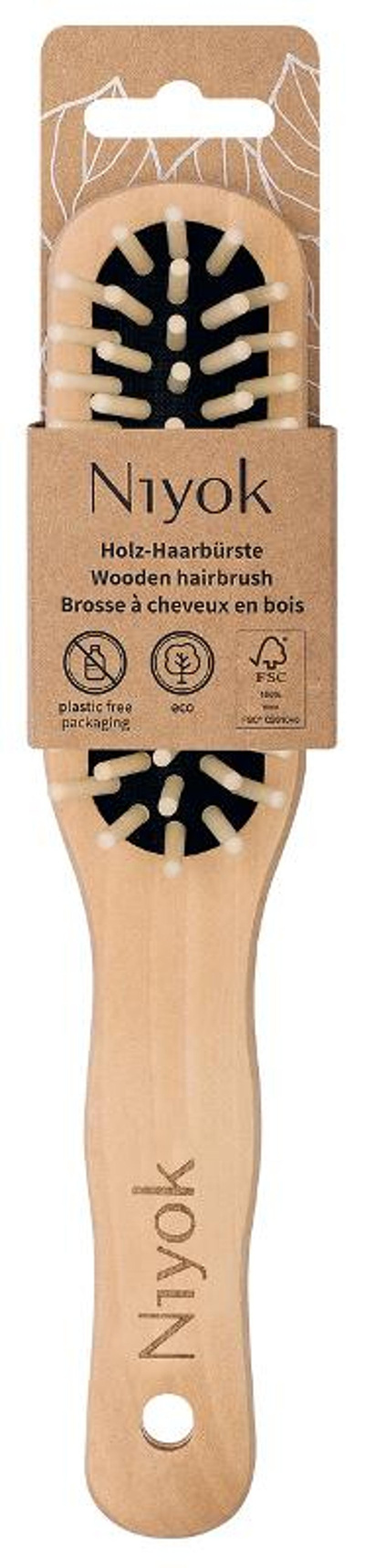 Produktfoto zu Haarbürste länglih mit Holznoppen Niyok Natural Cosmetics