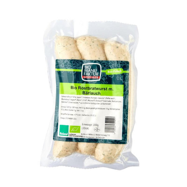Produktfoto zu Rostbratwurst Bärlauch 300g (3 Stück) Bio Manufaktur Westfalen
