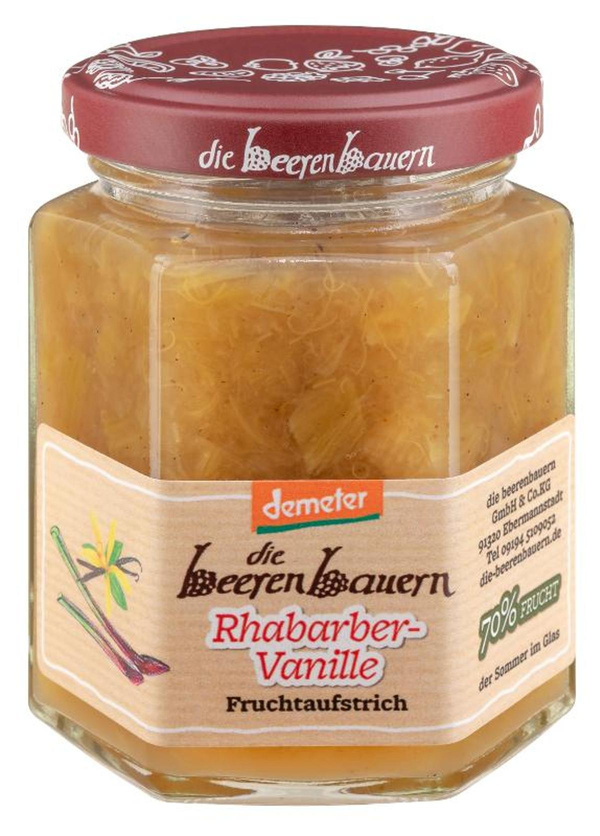 Produktfoto zu Fruchtaufstrich Rhabarber-Vanille 200g die beerenbauern