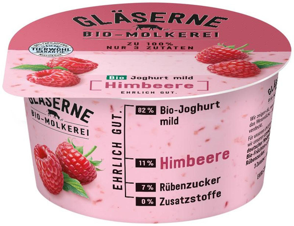 Produktfoto zu VPE Joghurt pur Himbeere 3,85% 6x150g Gläserne Molkerei