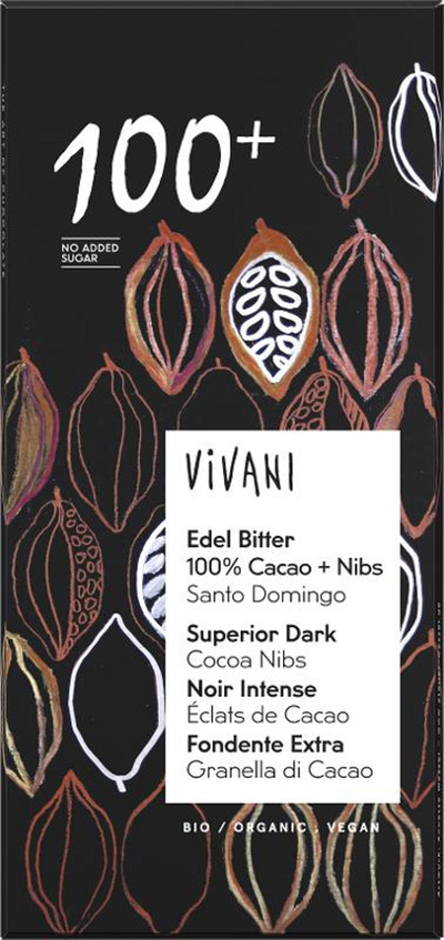 Produktfoto zu Edel Bitter 100% Cacao & Nibs 80g Vivani