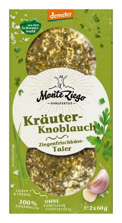 Produktfoto zu Ziegenfrischkäse Taler Kräuter Knoblauch 2x60g Monte Ziego