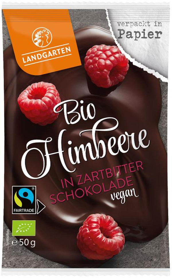 Produktfoto zu Himbeere in Zartbitter Schokolade 50g Landgarten