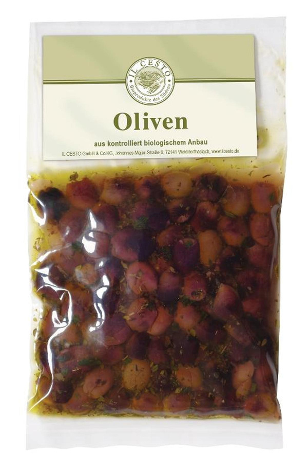 Produktfoto zu Italienische Leccino Oliven entsteint & mariniert 175g Il Cesto