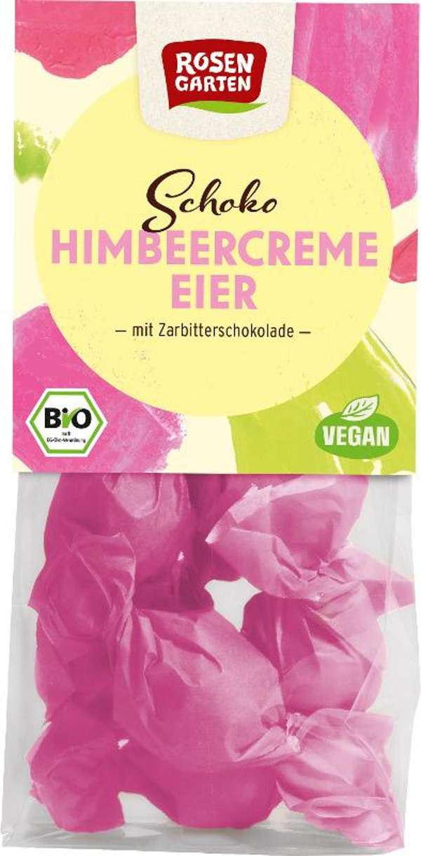 Produktfoto zu Zartbitter Schoko Eier mit Himbeercremefüllung 85g Rosengarten