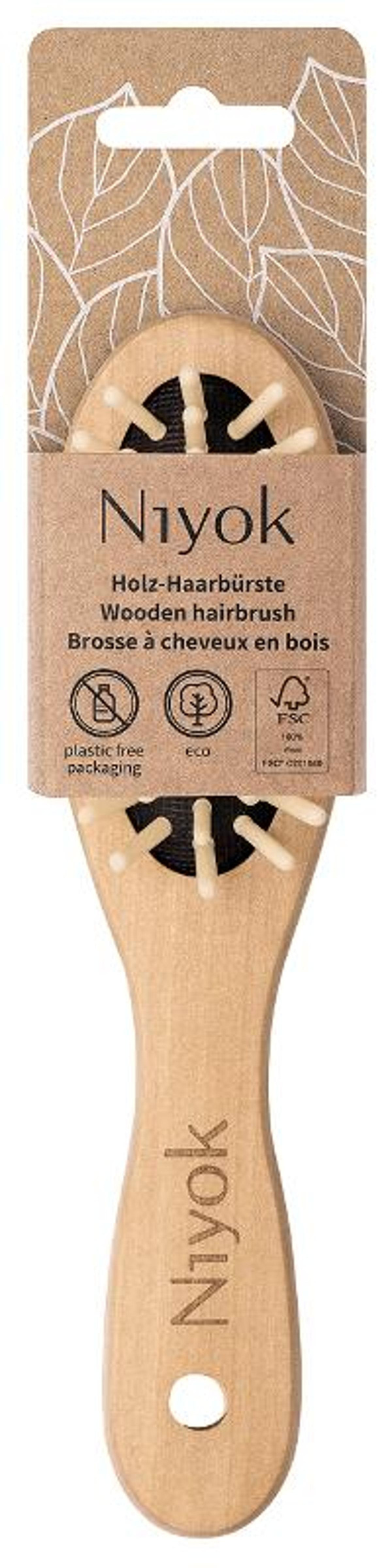 Produktfoto zu Haarbürste klein mit Holznoppen Niyok Natural Cosmetics