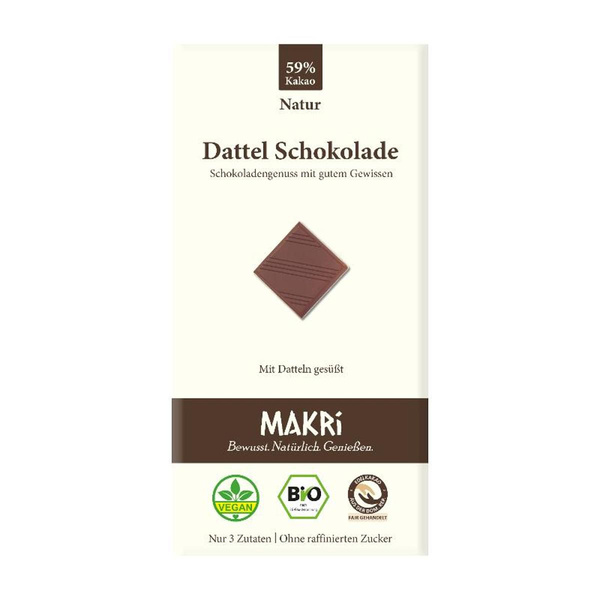 Produktfoto zu Dattel Schokolade Natur 59% Makri