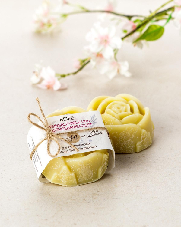 Produktfoto zu Seife mit Steinsalz-Sole und Rosengeranienduft 70g Ströher Naturprodukte