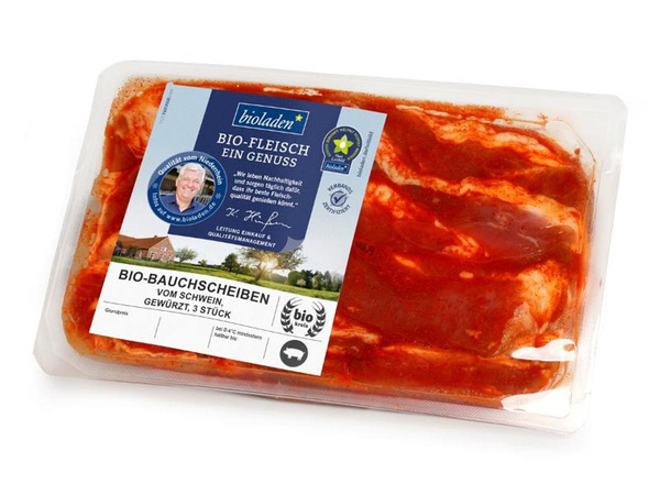 Produktfoto zu Bauchscheiben vom Schwein, gewürzt 300g (3 Stck.) bioladen