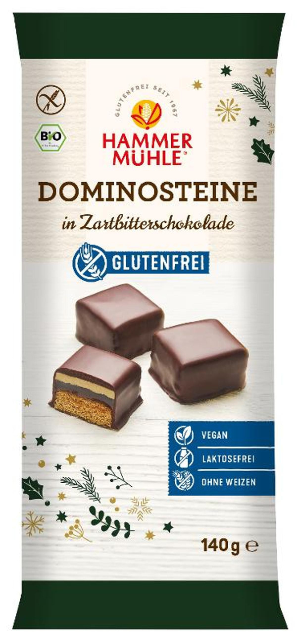 Produktfoto zu Dominosteine in Zartbitterschokolade glutenfrei 140g Hammermühle