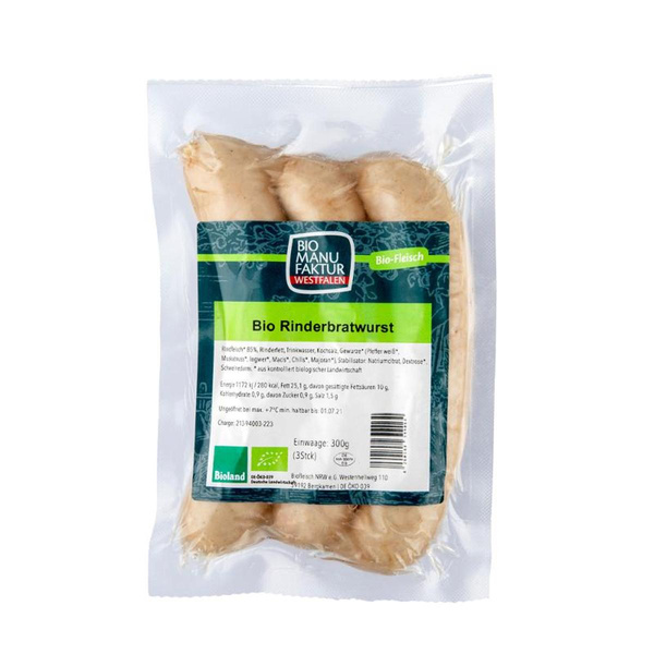 Produktfoto zu Bratwurst vom Rind 300g (3 Stück) Bio Fleisch NRW