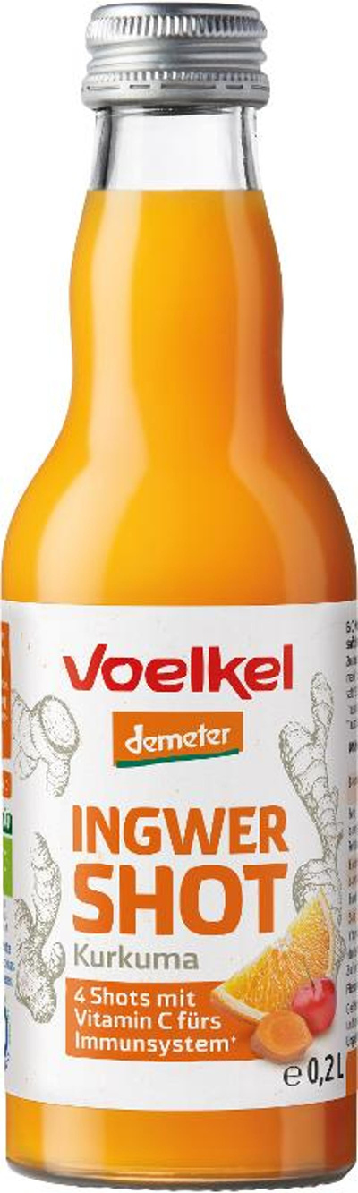 Produktfoto zu Shot Ingwer & Kurkuma 0,2 l Mehrwegflasche Voelkel