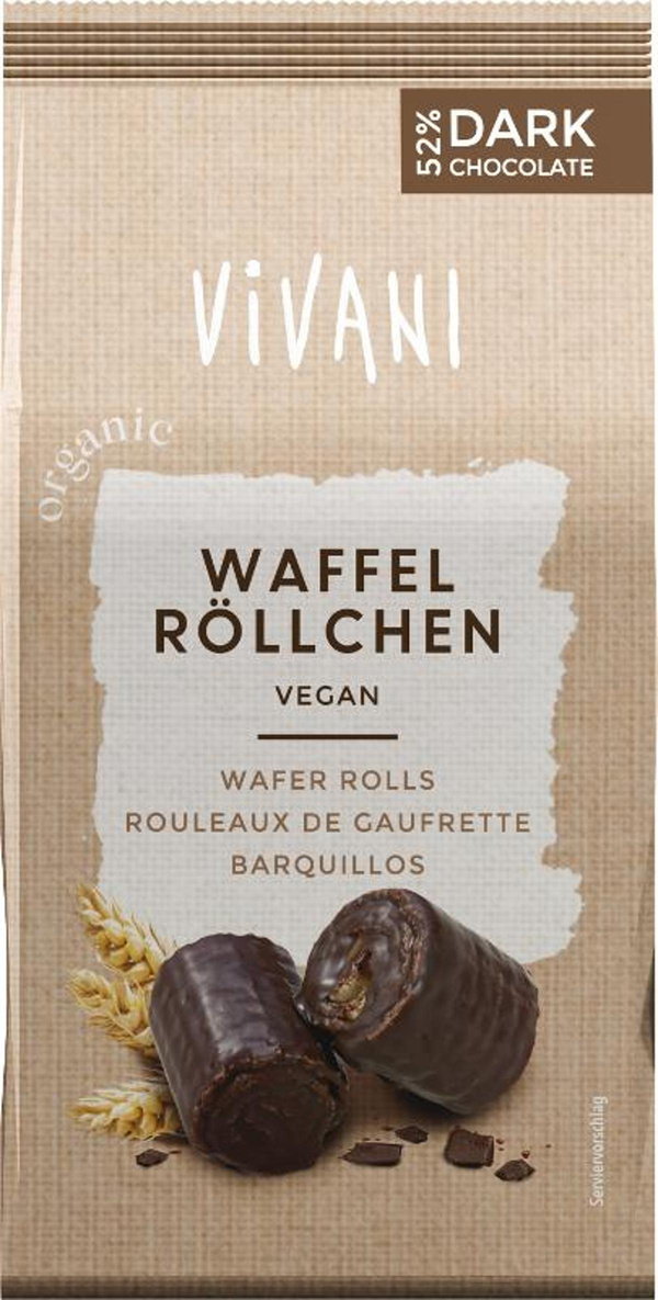 Produktfoto zu Waffel Röllchen Zartbitter 125g Vivani