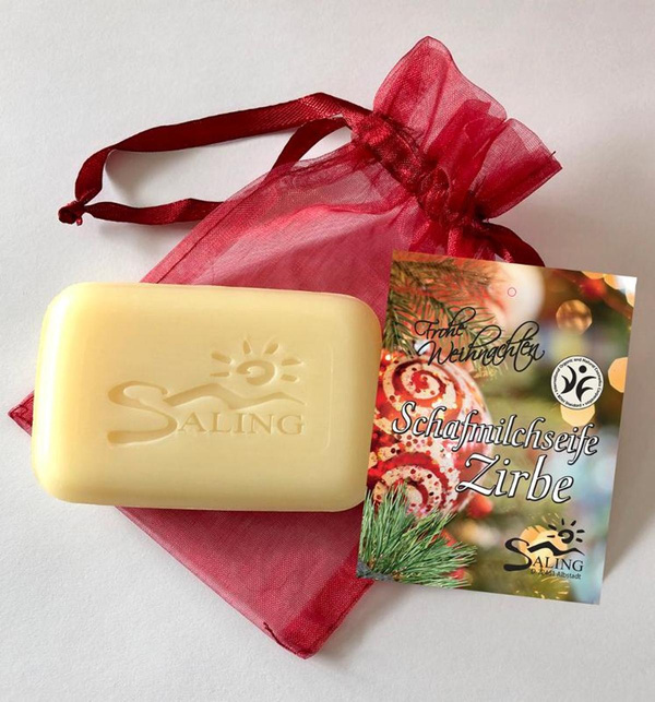 Produktfoto zu Schafmilchseife Zirbe mit Organza Beutel 100g Saling