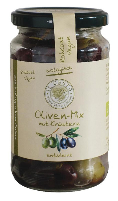 Produktfoto zu Oliven MIx mit Kärutern entsteint 170g Il Cesto