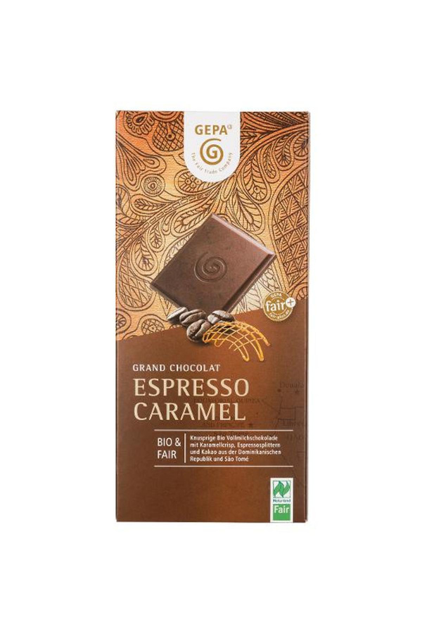 Produktfoto zu VPE Vollmilchschokolade mit Espresso und Karamellcrisp 10x100g GEPA