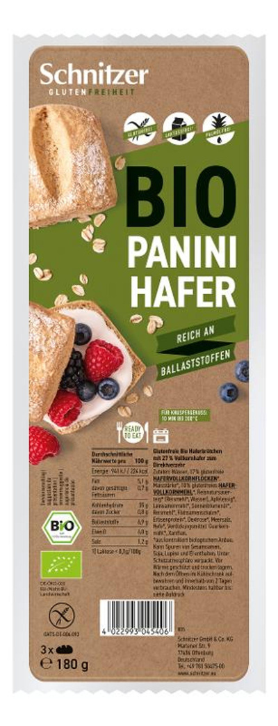 Produktfoto zu Panini Active Oat (glutenfrei) 6x180g (3 Stück) Schnitzer