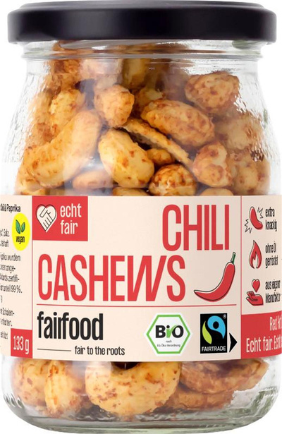 Produktfoto zu Cashewkerne Chili & Paprika im Pfandglas 133g Fairfood