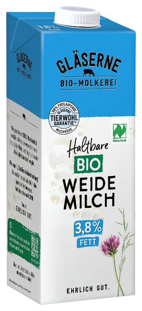 Produktfoto zu VPE H-Weidemilch 3,8 % 12x1l Gläserne Molkerei