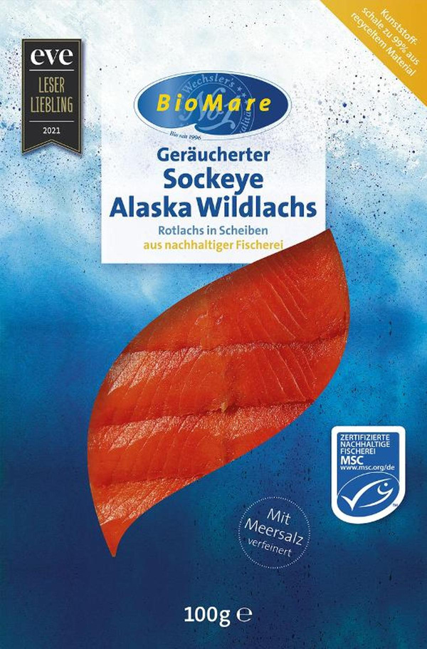 Produktfoto zu Sockeye Alaska Wildlachs geräuchert 100g Bio Mare
