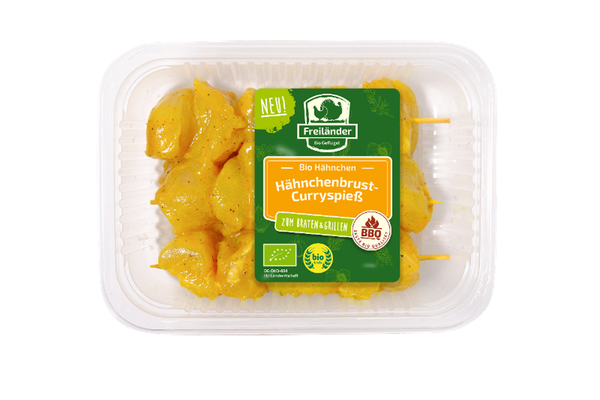 Produktfoto zu Hähnchenbrustspieße Curry ca. 350g Freiländer Bio-Geflügel