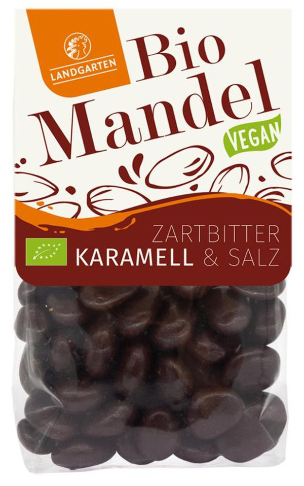 Produktfoto zu Bio Mandel Zartbitter Karamell & Salz 170g Landgarten