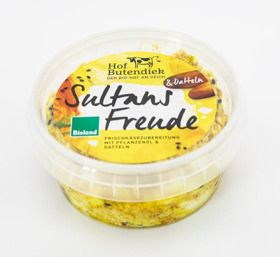 Produktfoto zu Frischkäse Sultans Freude mit Datteln  48% 150g Butendieker