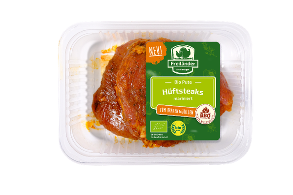 Produktfoto zu Putenhüftsteaks mariniert 350g Freiländer Bio Geflülgel