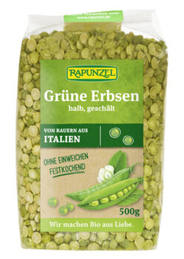 Produktfoto zu Grüne Erbsen, halb, geschält 500g Rapunzel