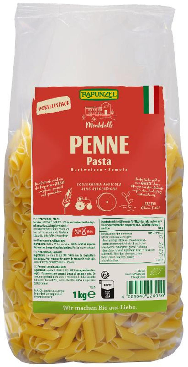 Produktfoto zu VPE Penne Semola Großpackung 6x1kg Rapunzel