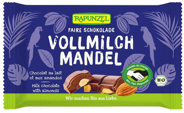 Produktfoto zu VPE Vollmilch Schokolade mit ganzen Mandeln 12x100g Rapunzel