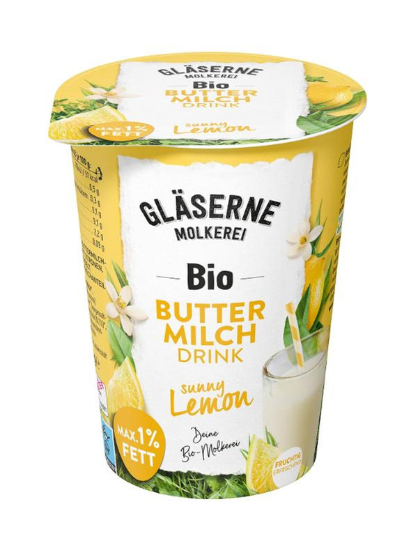 Produktfoto zu Buttermilch Drink Zitrone 500g Gläserne Molkerei