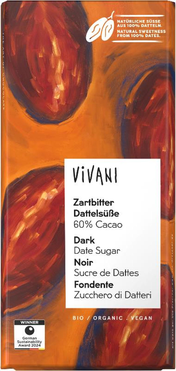 Produktfoto zu Zartbitter Dattelsüße 80g Vivani