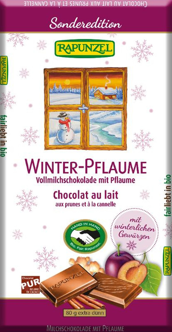 Produktfoto zu Winter-Pflaume Vollmilchschokolade 80g Rapunzel