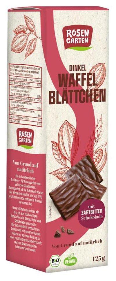 Produktfoto zu Dinkel Waffelblättchen Zartbitter 125g Rosengarten