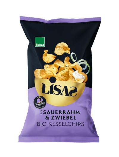 Produktfoto zu Lisas Sauerrahm & Zwiebel Kesselchips 115g Lisas Bio Kesselchips