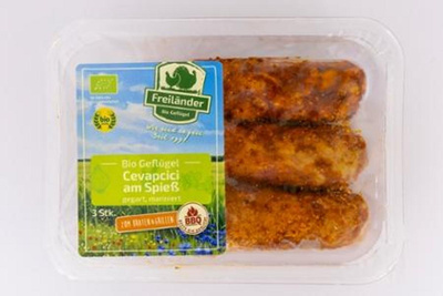 Produktfoto zu Geflügel Cevapcici Spieß gegart & mariniert Paprika 210 g Freiländer Bio Geflügel