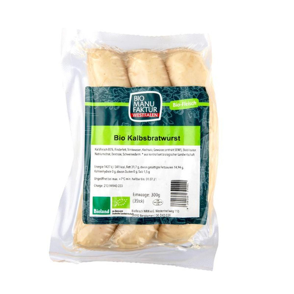 Produktfoto zu Kalbsbratwurst 300g (3 Stück) Bio Manufaktur Westfalen