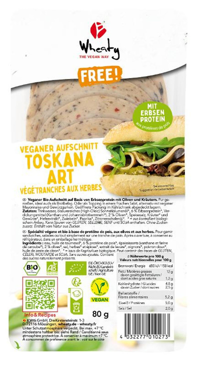 Produktfoto zu Veganer Aufschnitt Toskana Art 80g Wheaty