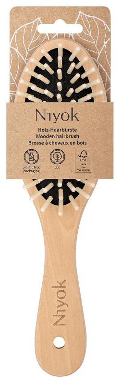 Produktfoto zu Haarbürste groß mit Holznoppen Niyok Natural Cosmetics