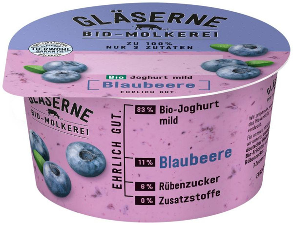 Produktfoto zu VPE Joghurt pur Blaubeere 3,5% 6x150g Gläserne Molkerei