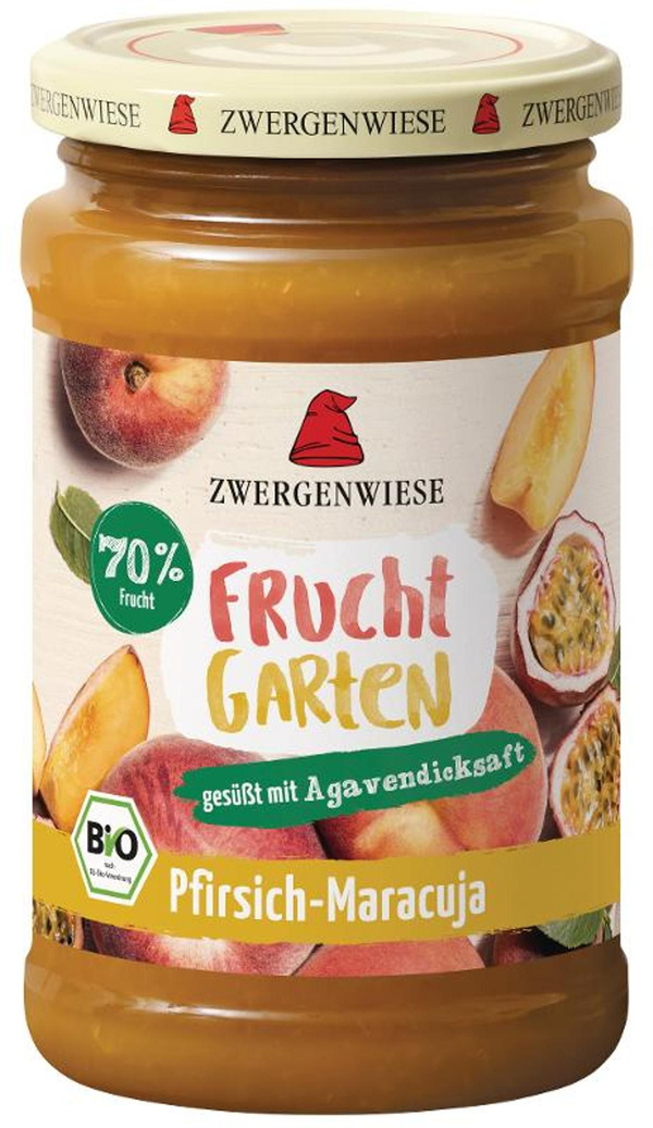 Produktfoto zu Fruchtgarten Fruchtaufstrich 70%  Pfirsich Maracuja 225g Zwergenwiese