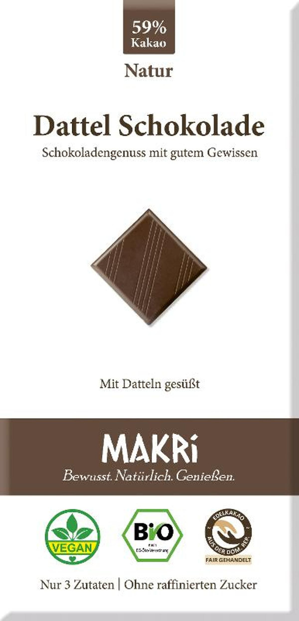 Produktfoto zu Dattel Schokolade Natur 59% Makri