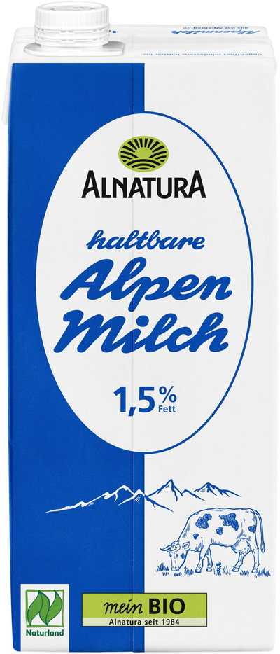 Produktfoto zu Haltbare Alpenmilch 1,5% 1 l Alnatura