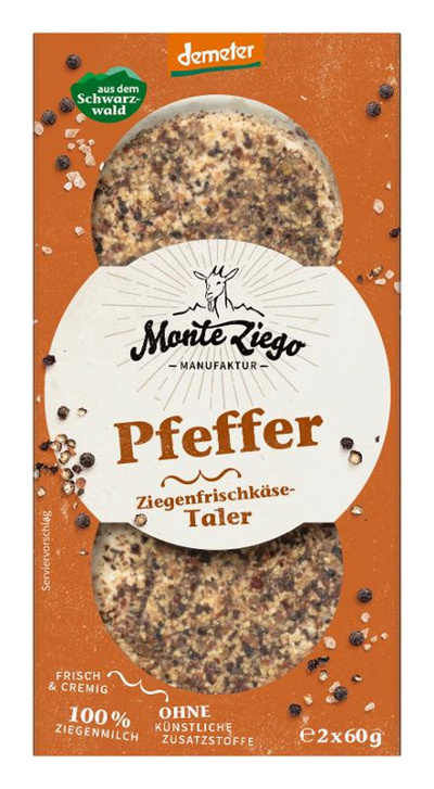 Produktfoto zu Ziegenfrischkäse Taler Pfeffer 2x60g Monte Ziego