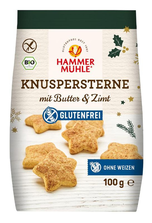 Produktfoto zu Knuspersterne Butter und Zimt glutenfrei 100g Hammermühle