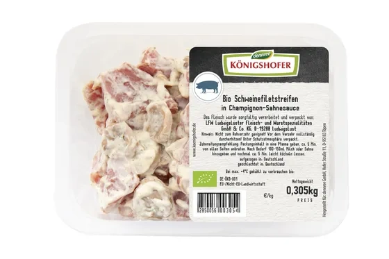Produktfoto zu Schweinefiletstreifen in Champignon-Sahnesauce 300g Königshofer