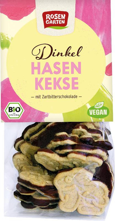 Produktfoto zu Dinkel Hasenkekse mit Zartbitterschokolade 125g Rosengarten